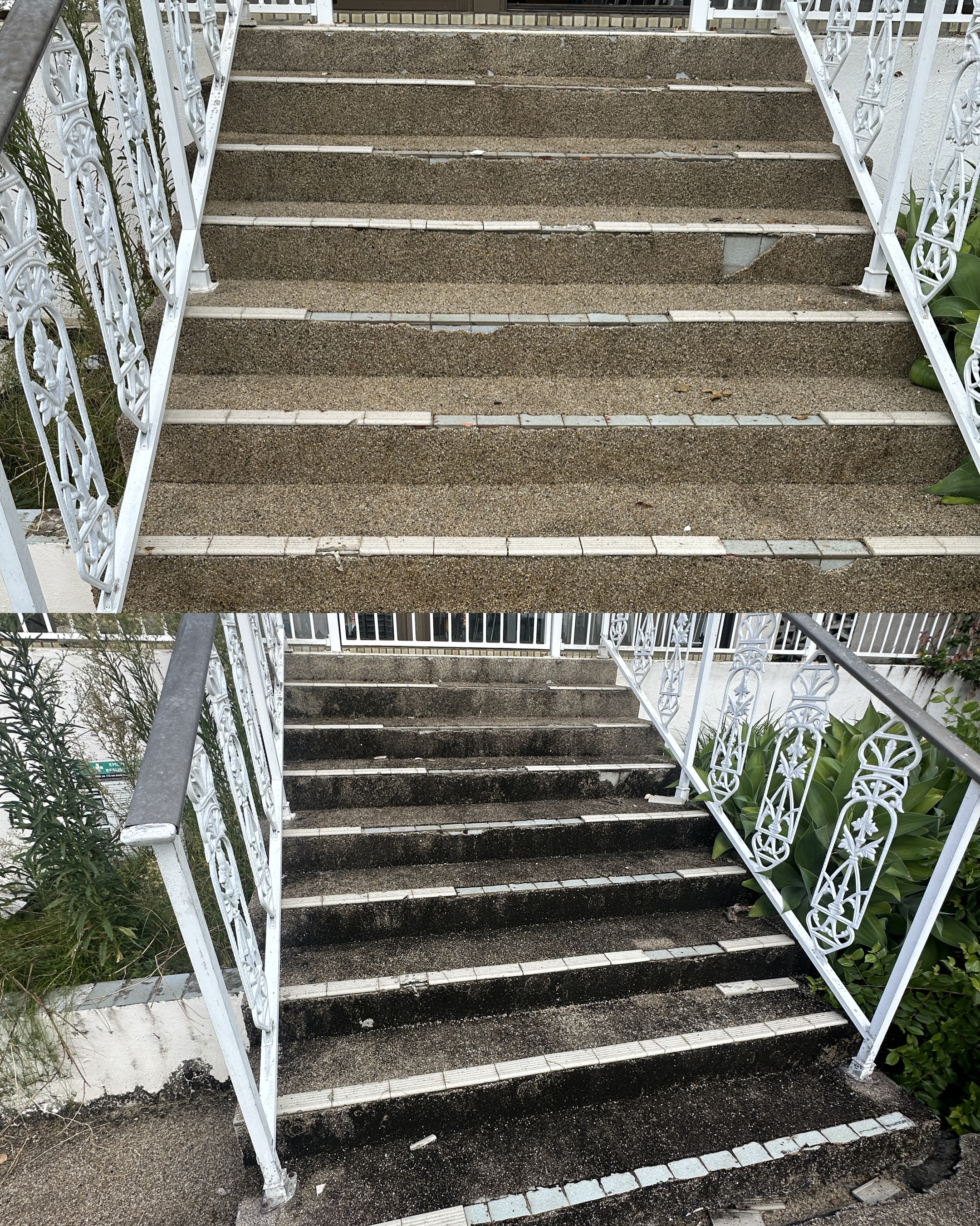 Concrete steps before and after pressure washing