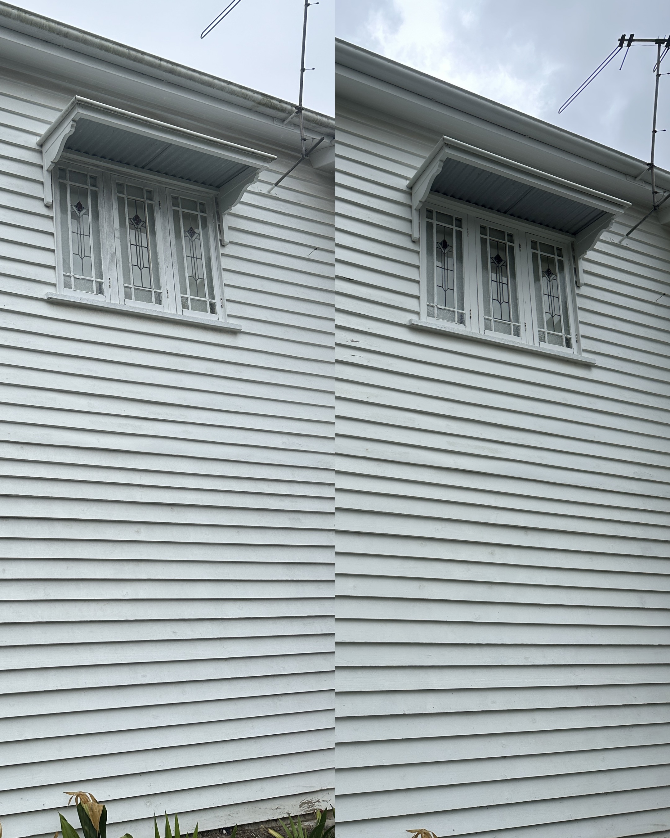Clean house exterior with decorative windows