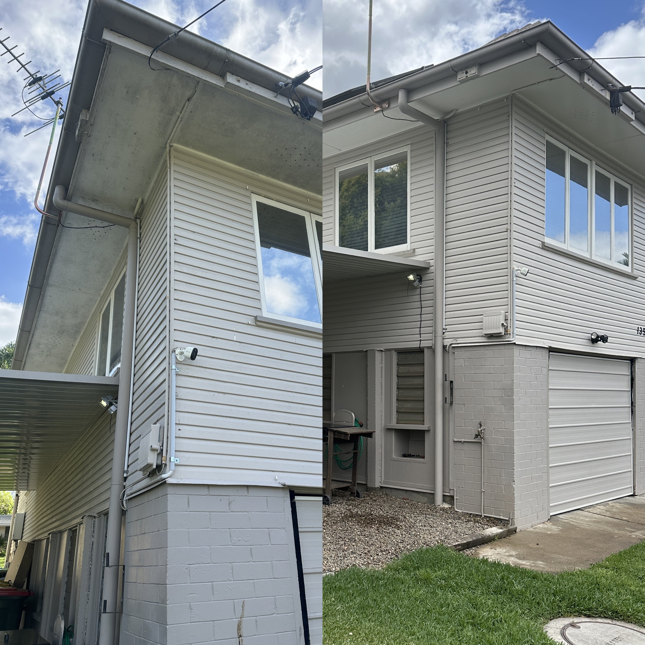 Multi-story house with clean siding and mixed materials