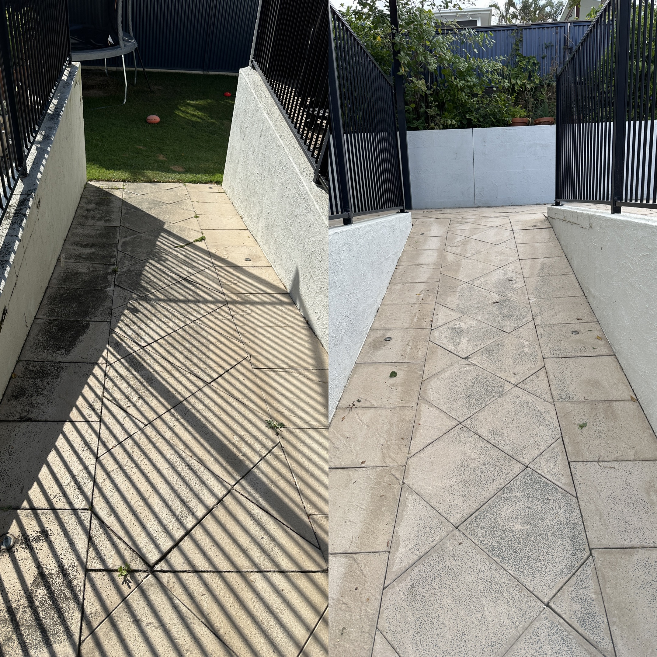 Large paved area before and after cleaning